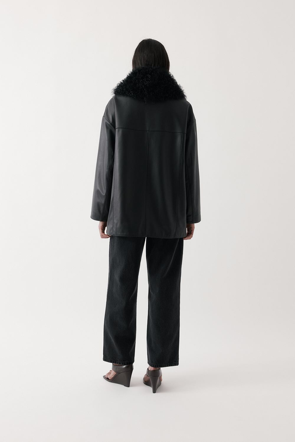 Shearling-Collar Leather Jacket