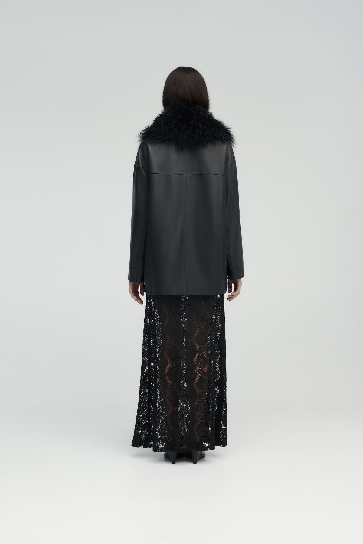 Shearling-Collar Leather Jacket