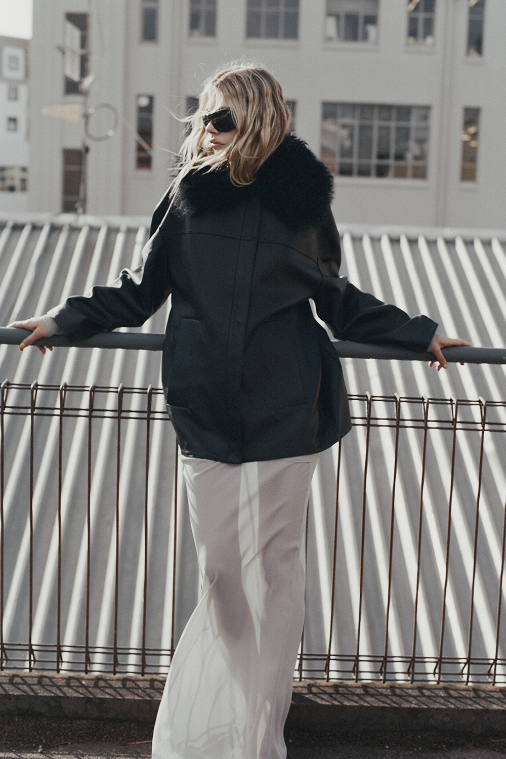 Shearling-Collar Leather Jacket