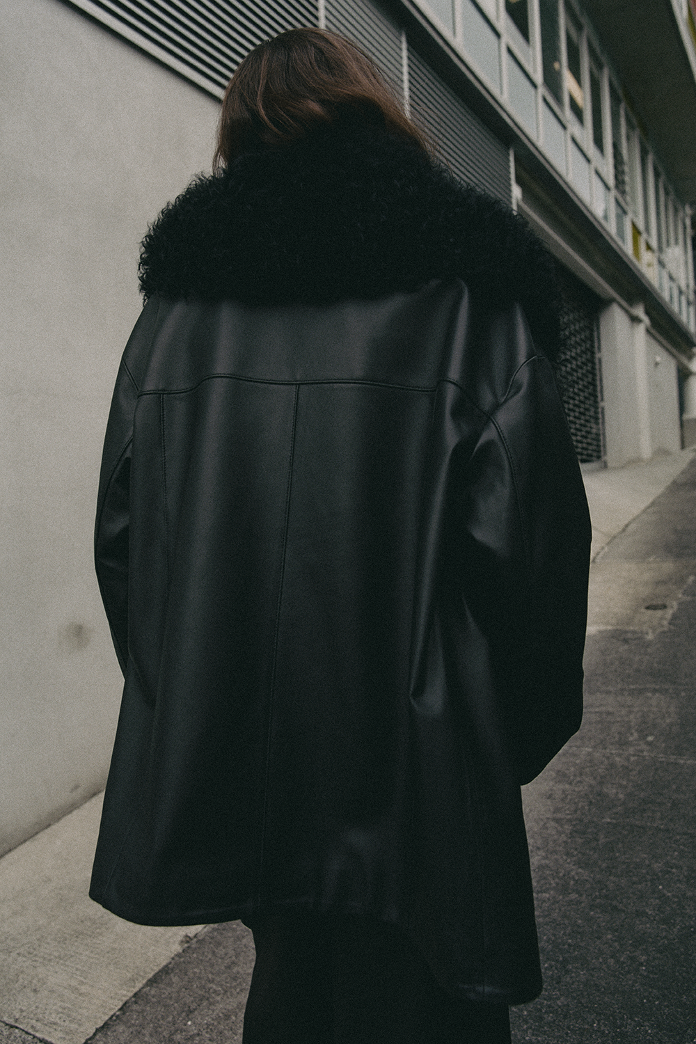 Shearling-Collar Leather Jacket