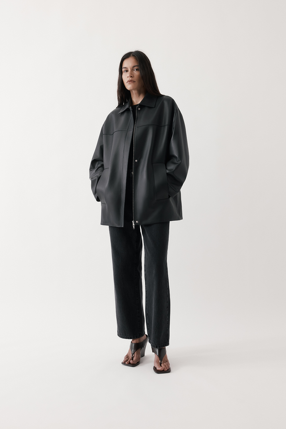 Shearling-Collar Leather Jacket